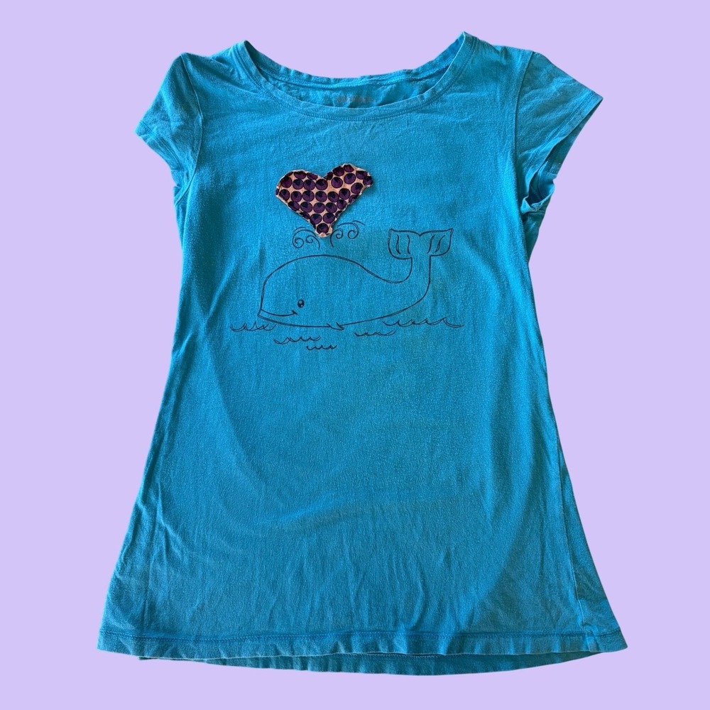 Y2K Xhilaration Blue Whale Heart Graphic Tee Short Sleeve T-Shirt Scene #17